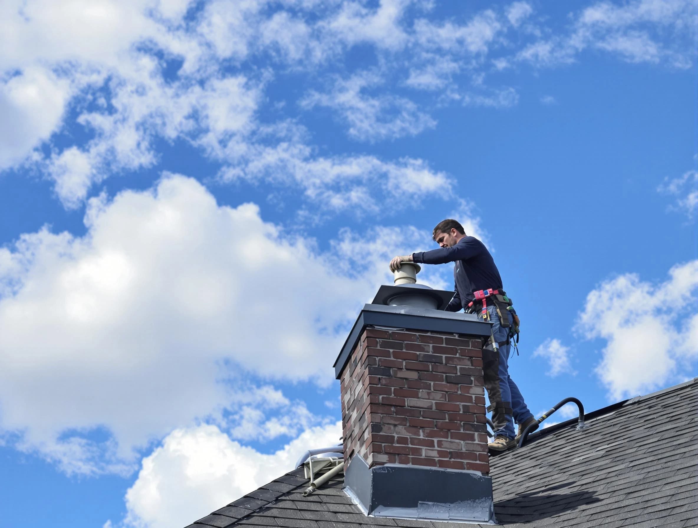 Newcastle Chimney Sweep installing a sturdy chimney cap in Newcastle, OK