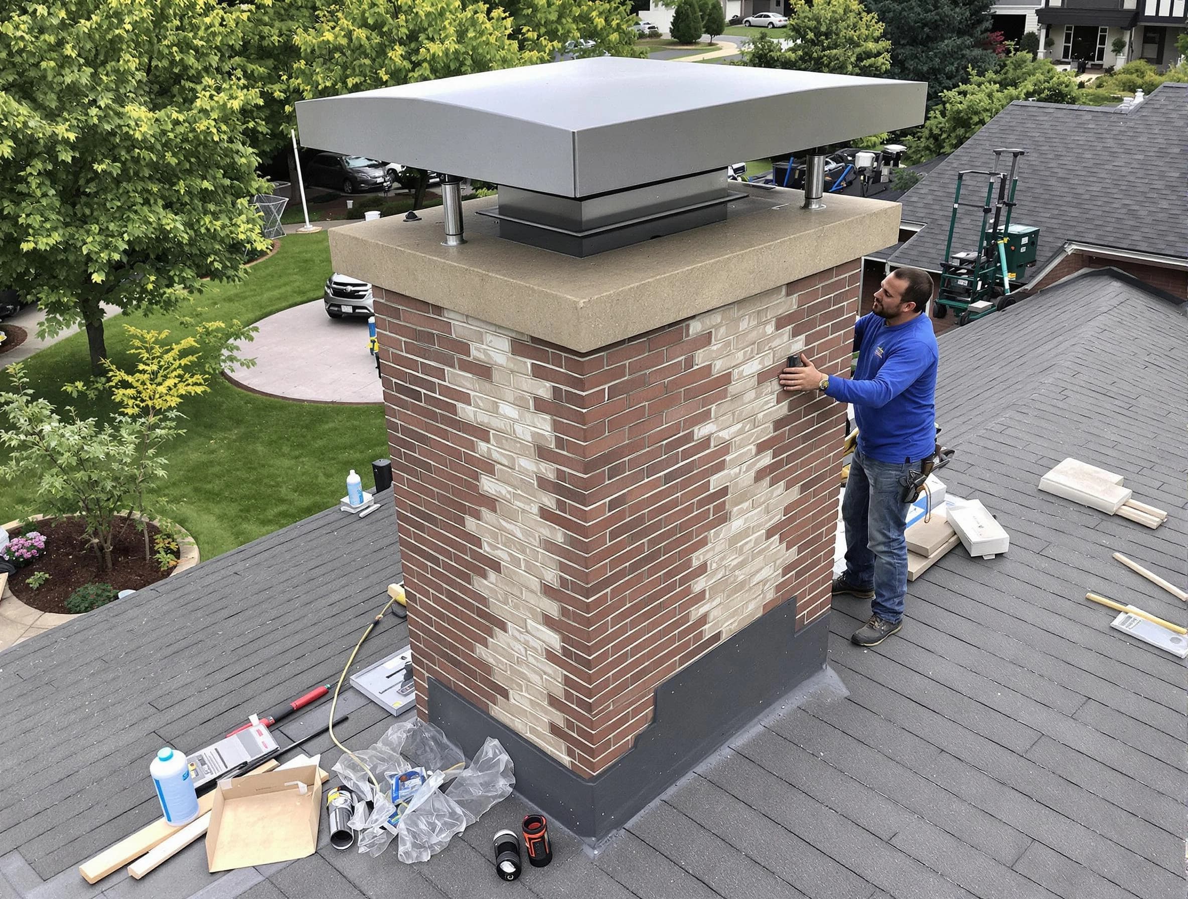 Newcastle Chimney Sweep team working on a custom chimney remodel in Newcastle, OK