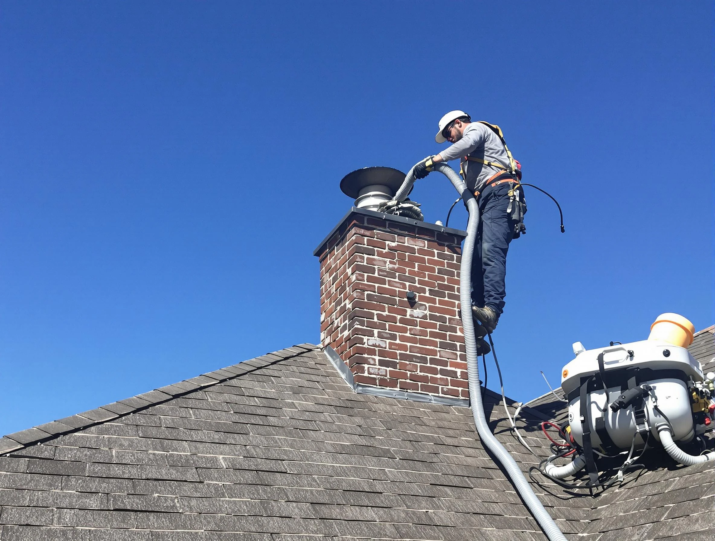 Dedicated Newcastle Chimney Sweep team member cleaning a chimney in Newcastle, OK