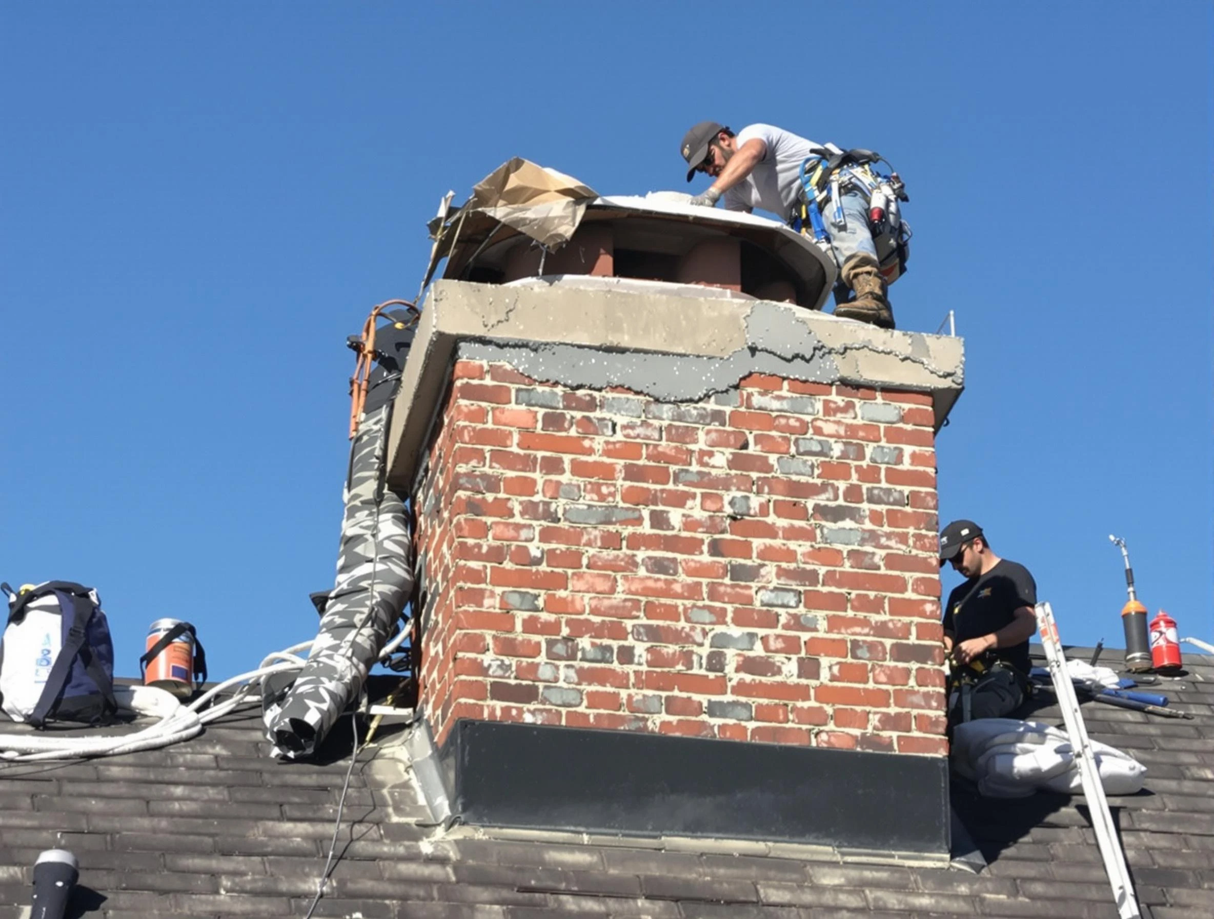 Newcastle Chimney Sweep installing a custom chimney crown in Newcastle, OK