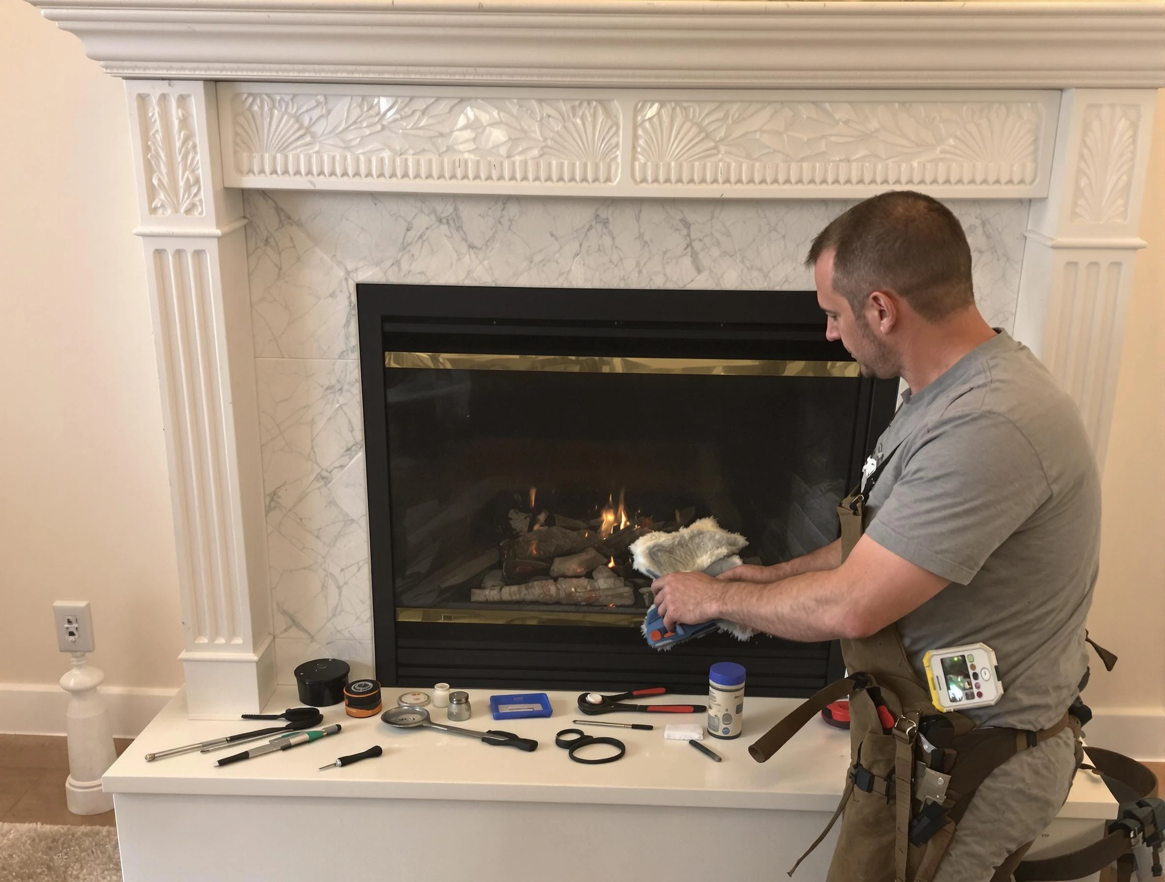 Newcastle Chimney Sweep performing fireplace maintenance in Newcastle, OK
